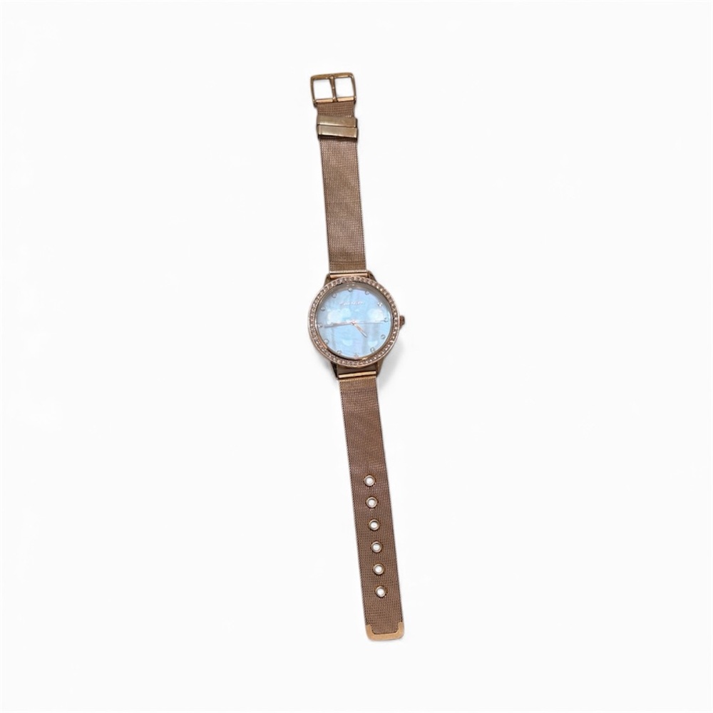 Tahari Mother Pearl Rose Gold Mesh Watch